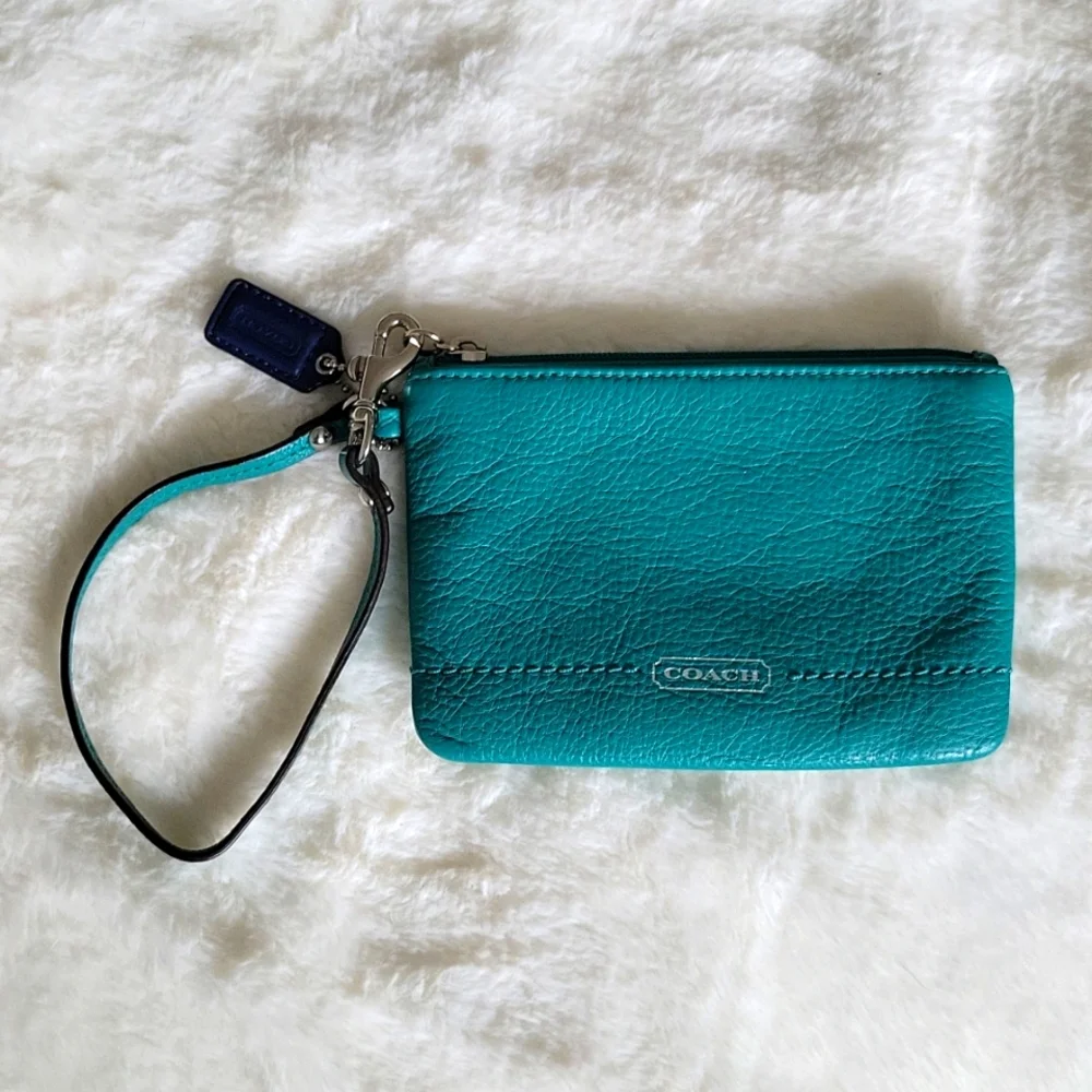 Coach Leather Turquoise Wristlet - Picture 1 of 4